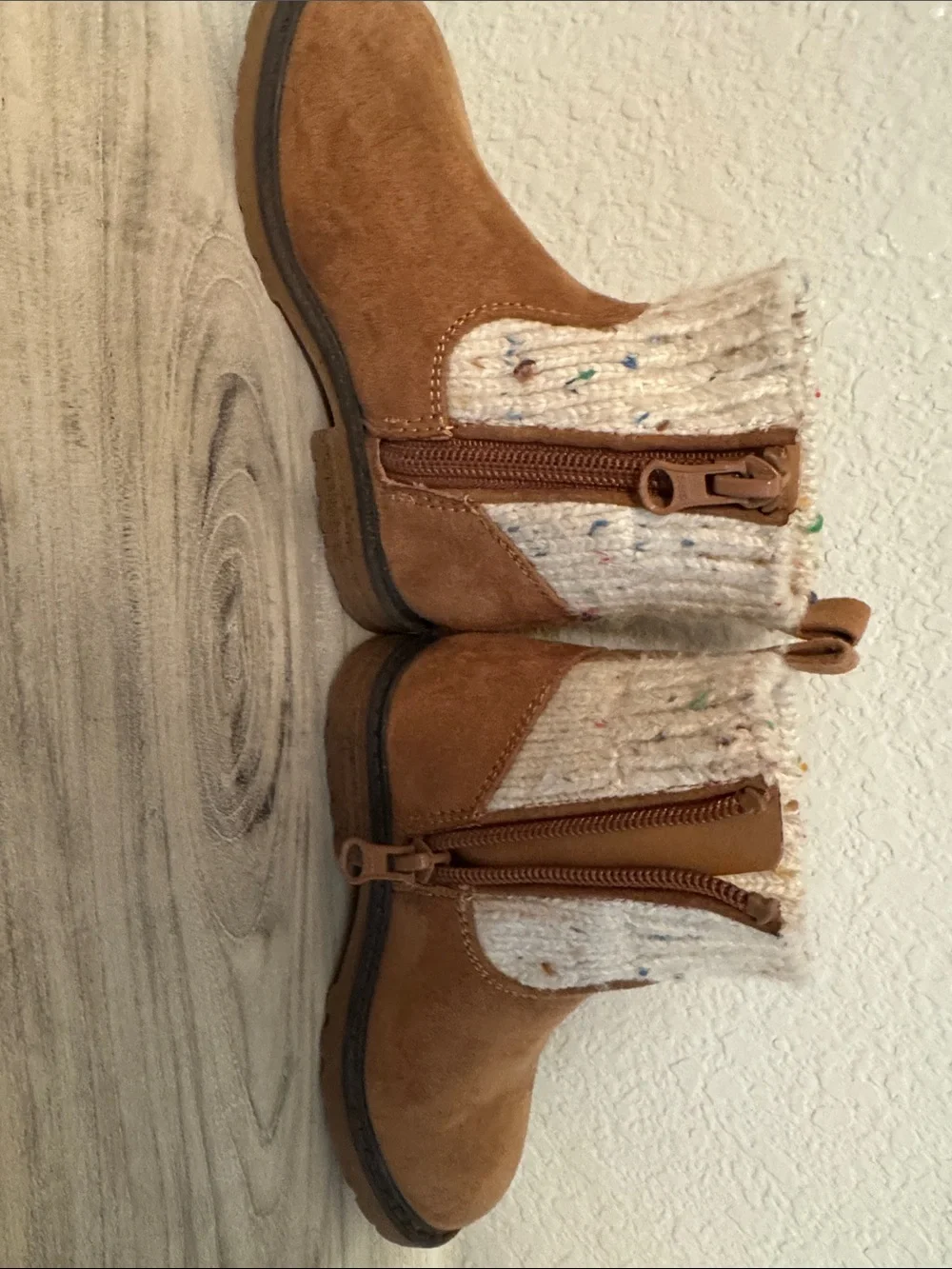 Cat & Jack Tan Booties with Cream Speckled Knit Cuff